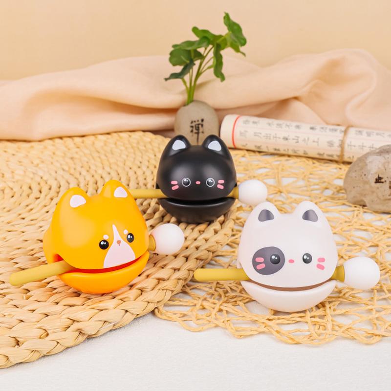 Cute Cartoon Wooden Fish Funny Decompression Toy Soundmaking Percussion Instrument Fortunate Wooden Fish Cat Figurines Gift