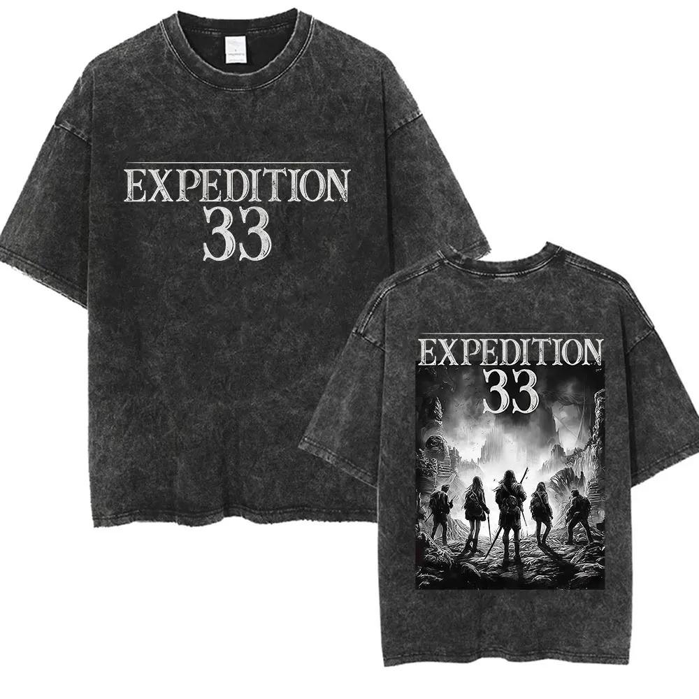 Game Clair Obscur Expédition 33 Vintage Washed T Shirts Men's Women Casual High Quality Oversized Cotton T-shirt Fans Streetwear