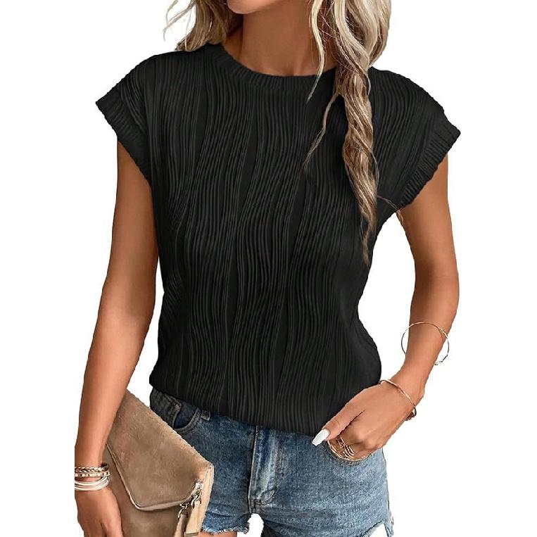 Spring And Summer New Style Daily Casual Fashion Commuting Comfortable Short Sleeved T-Shirt Jacquard Top Vest For Women
