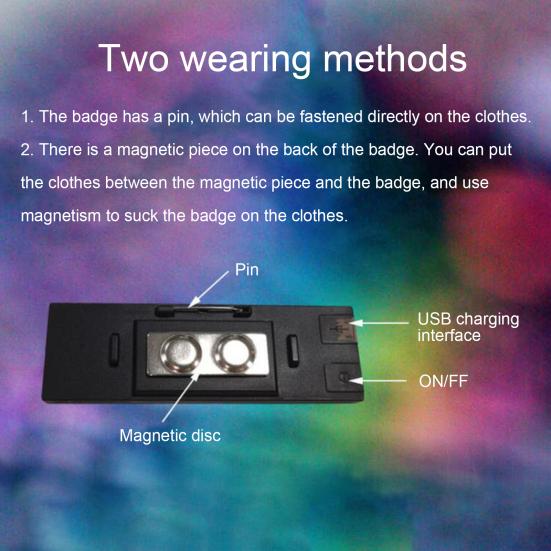 Abzeichen-Beleuchtung, Mini-Farben, Beleuchtung, leicht, unterstützt APP, mehrere Sprachen, zart, völlig neue Bluetooth-kompatible LED