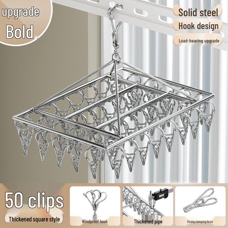 Stainless Steel Multi-Clip Windproof Sock Hanger for Dorm and Balcony Drying