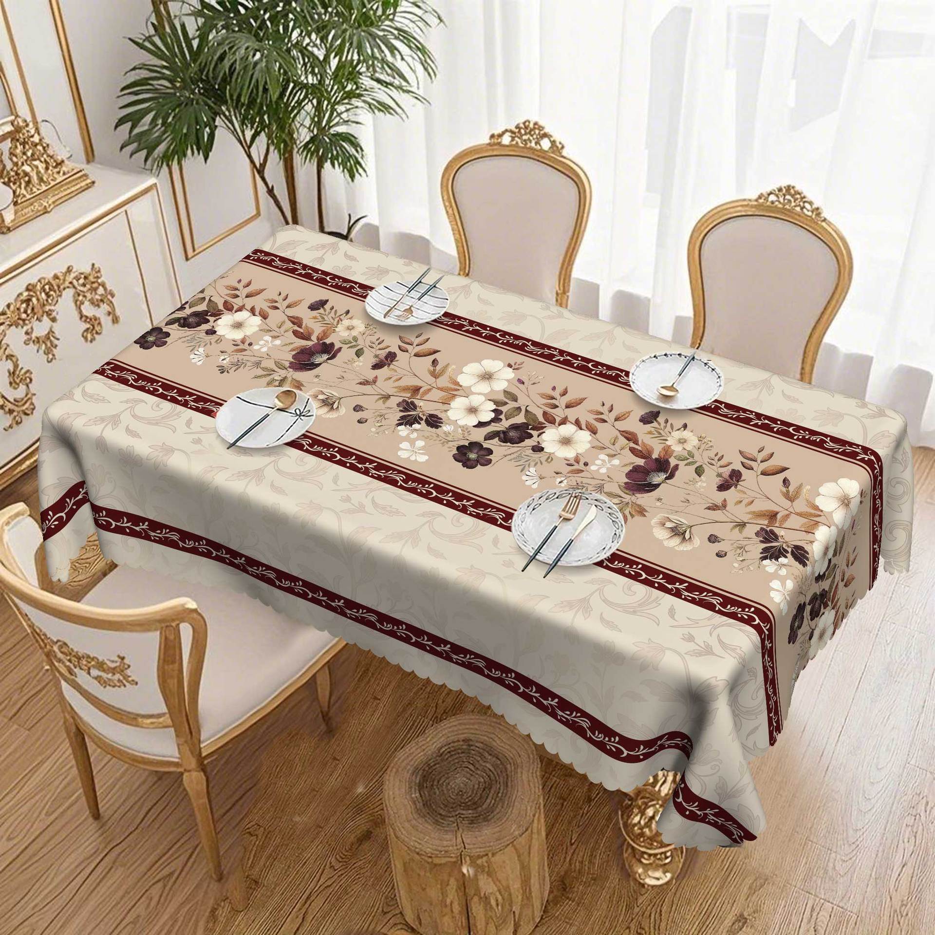 

European Retro Flower Pattern Tablecloth, Classical Festival Party Decoration Tablecloth Available In All Seasons, Spring And Summer Decoration Round tablecloth-152x152cm