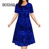 3d Blue Red Rose Print Dress Women's Pullover Summer Casual Loose Retro Mini Short-sleeved Dress