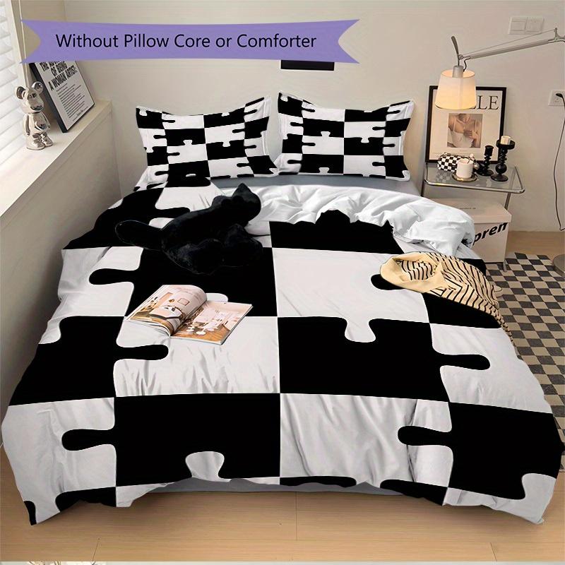 3Pcs Puzzle Pieces Printed Bedding Set, Breathable And Soft, Machine Washable, Christmas Gift, Suitable for Bedroom Decoration, 15207