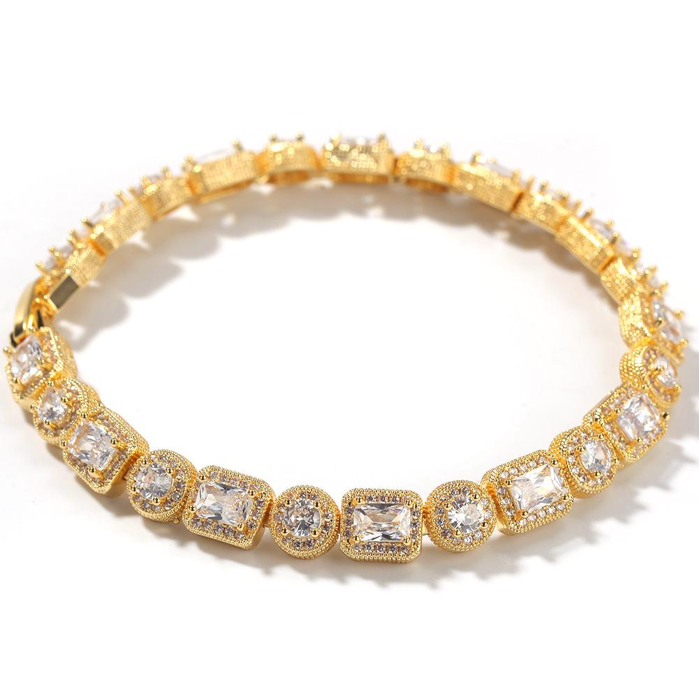 Hip Hop Professional Supplier 2019 New Launched Round&Square Stone Mix Gold Platinum Handmade Inlaid Iced Out Fancy Bracelet