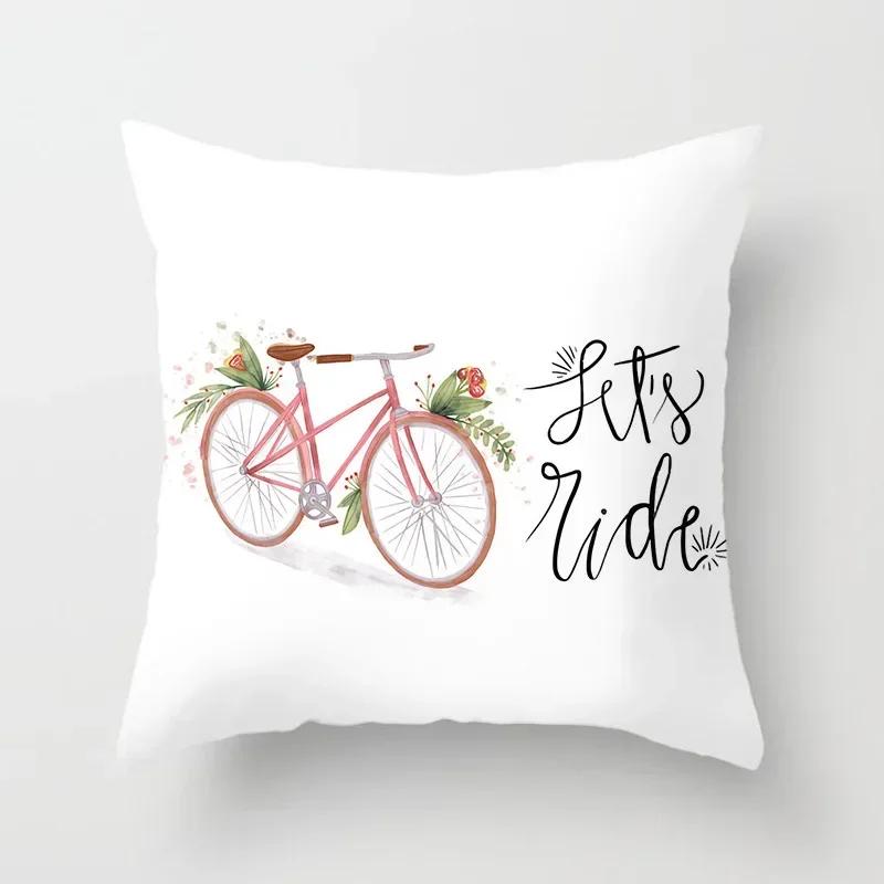 45X45Cm Home Decor Cushion Cover For Living Room Bedroom Decorative Polyester Pillowcases Flowers Bike Printed Pillow Cover