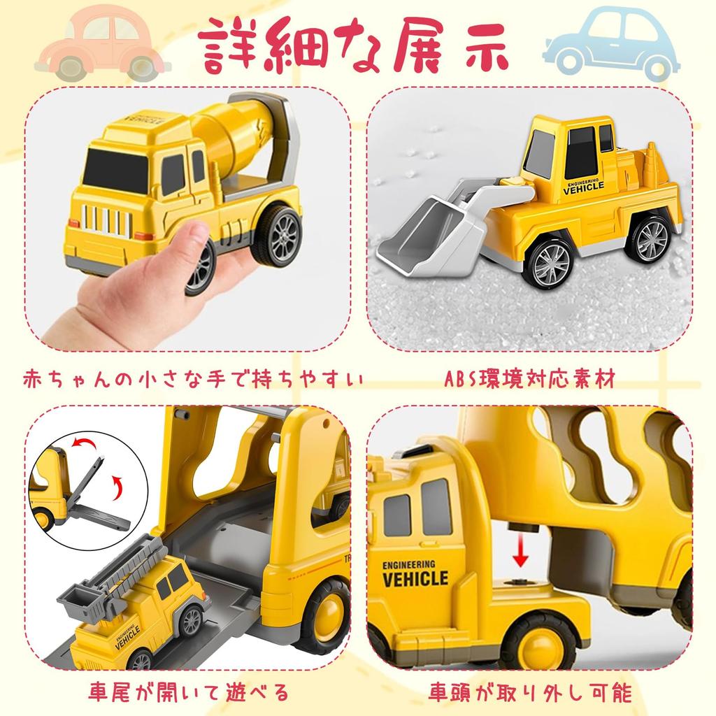 HIWO Car Toys for Boys Ages and 6 and Educational Toy Set of 5 Large and Small Vehicles Large Truck 4 Mini Construction Fire Indoor Mini Educational