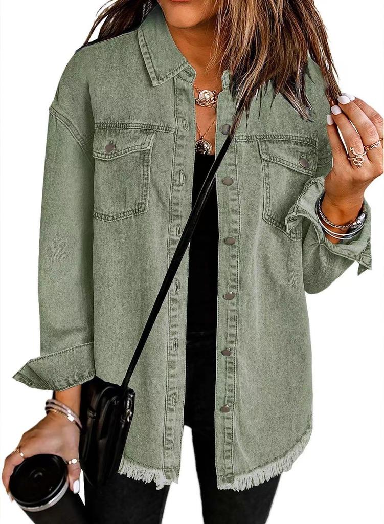 Neue gewaschene Denim-Hemdjacke Damen Herbst und Winter Persönlichkeit Streetstyle Kanten Saum Jacke Damen