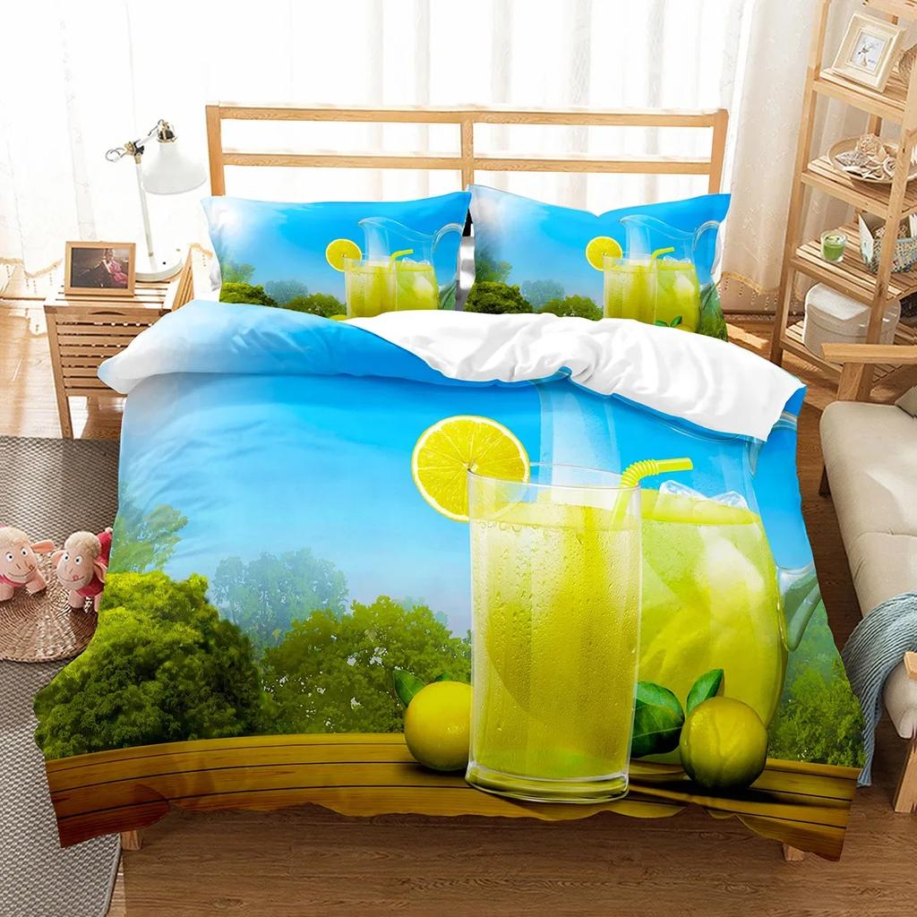 Lemon Duvet Cover Set Fresh Fruit Pattern Comforter Cover Double Single King Size For Kids Teens Adults Bedding Set Quilt Cover