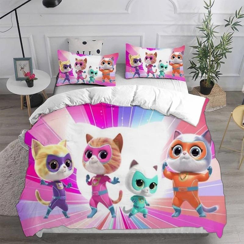 Super Kitties Kittydale Bedding Set Cartoon Cat Bed Supplies Set Children Duvet Cover Bed Comforter Set Bedding Birthday Gifts