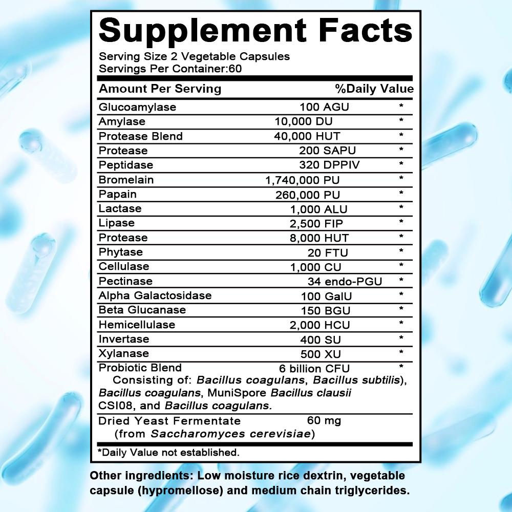 Prebiotic Probiotic Postbiotic Digestive Enzyme Complex Capsules, 120 Vegetable Capsules Dietary Supplement