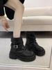 New Women'S Boots Black Short Tube Chunky Heel Ankle Boots Spring Autumn Versatile British Retro Maillard Boots