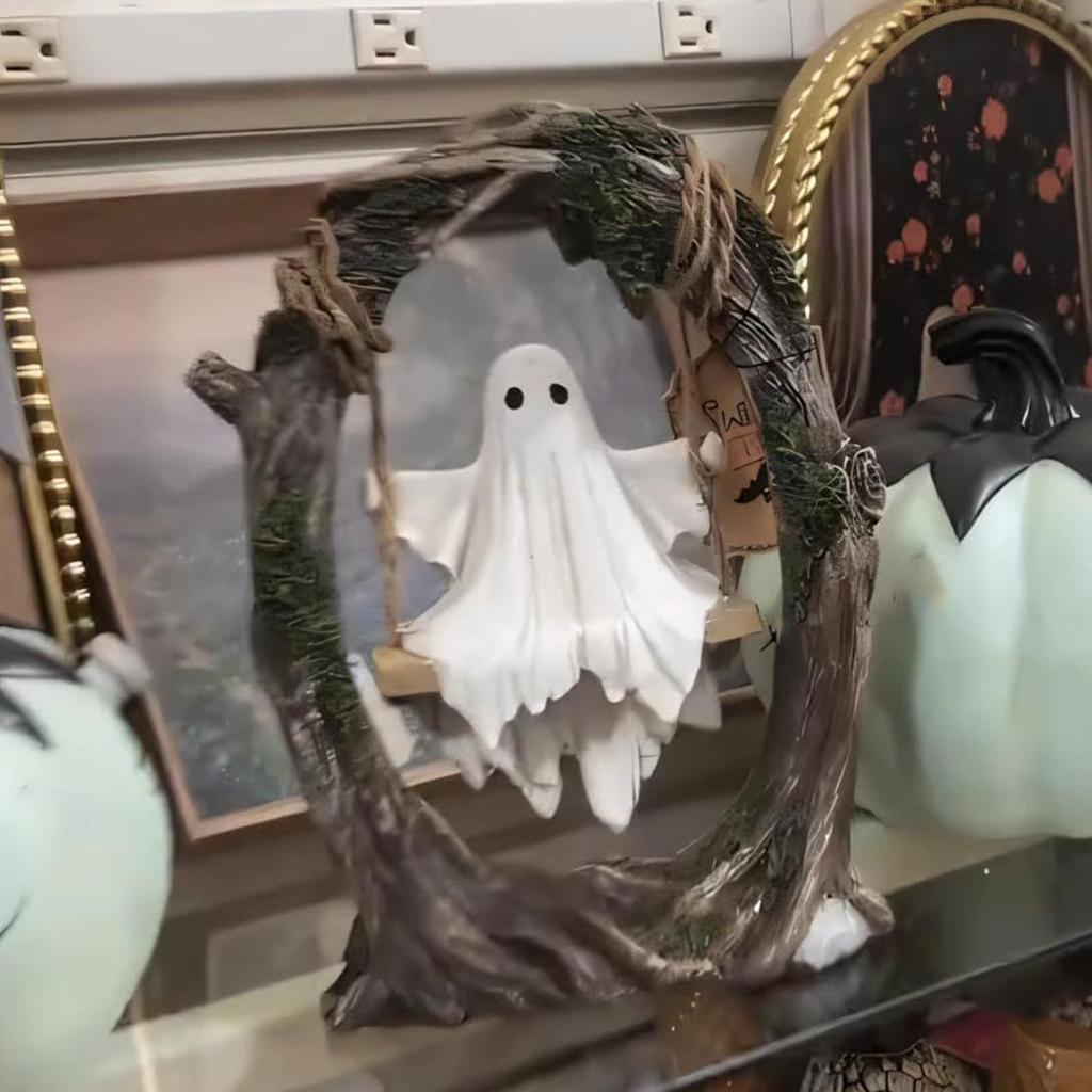1 Pcs Funny Halloween White Ghost Swing Decorations Indoor and Outdoor Hanging White Ghost Sculptures for Tabletop Centerpiece