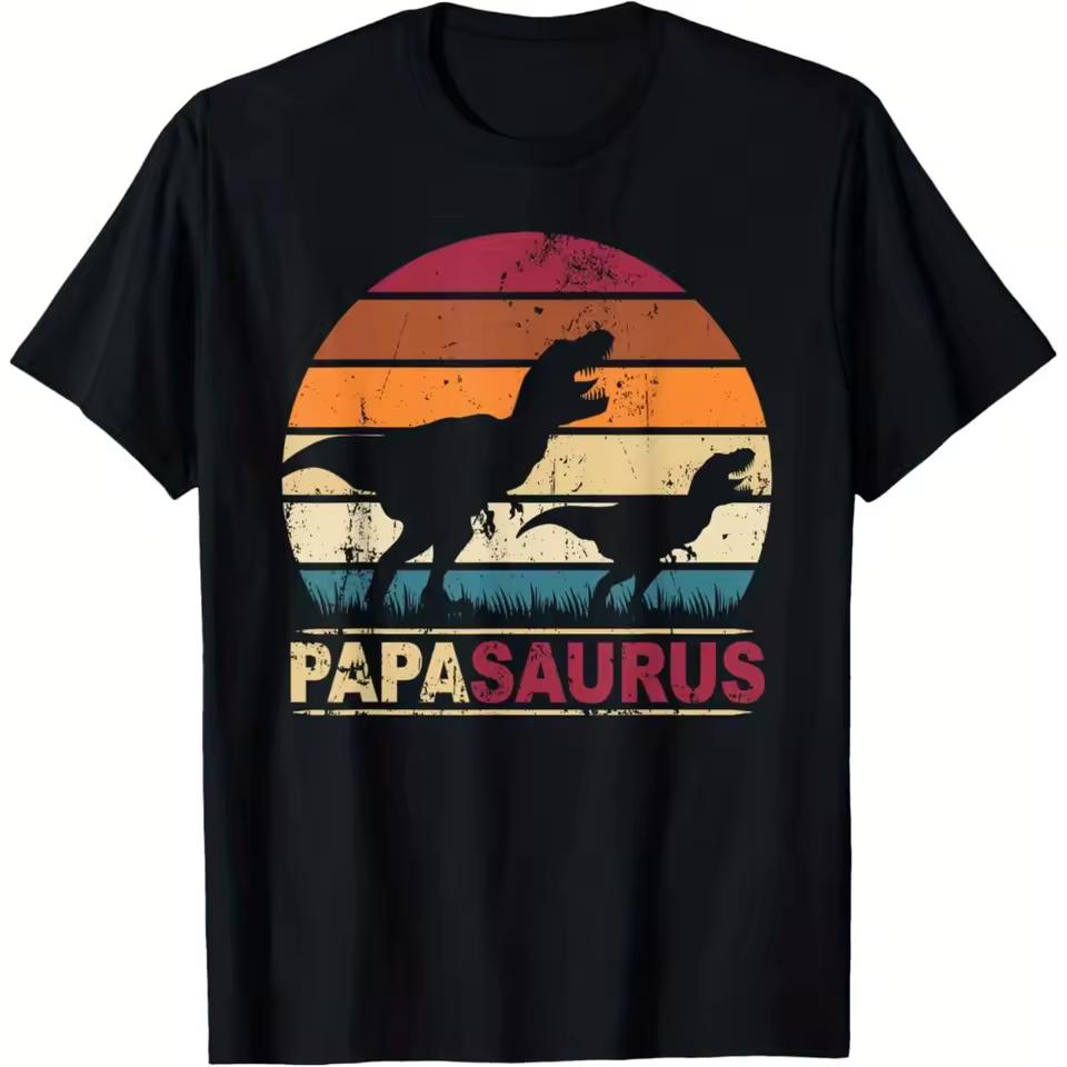 Men's Suitable for Papasaurus Rex Dinosaur T-and kids tshirt Cotton Loose Fit T-and kids tshirt with Daddy Dino Print Outdoor Wear for Dino Parties