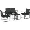 Synthetic Rattan Garden Furniture Set With 2 Single Sofas 1 Double Sofa And 2 Coffee Tables Black