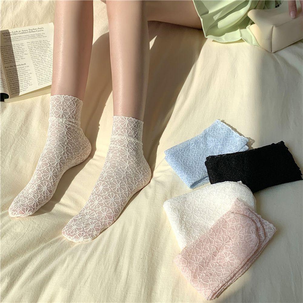 

Japanese Flower Silk Lovely JK Medium Tube Hosiery Lace Socks Solid Color Women Pile Socks
