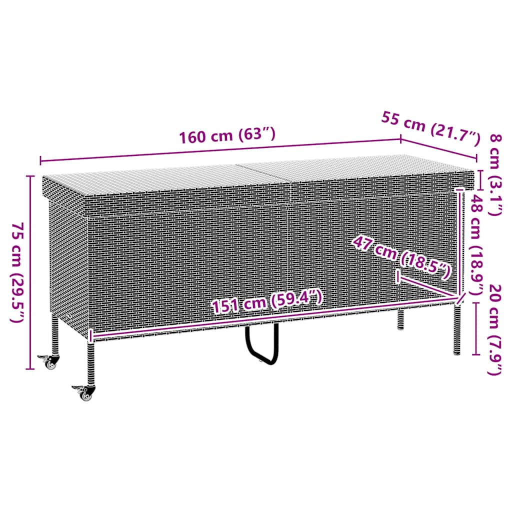 Garden Storage Box with Wheels Light Grey 160 x 55 x 75 cm Poly Rattan