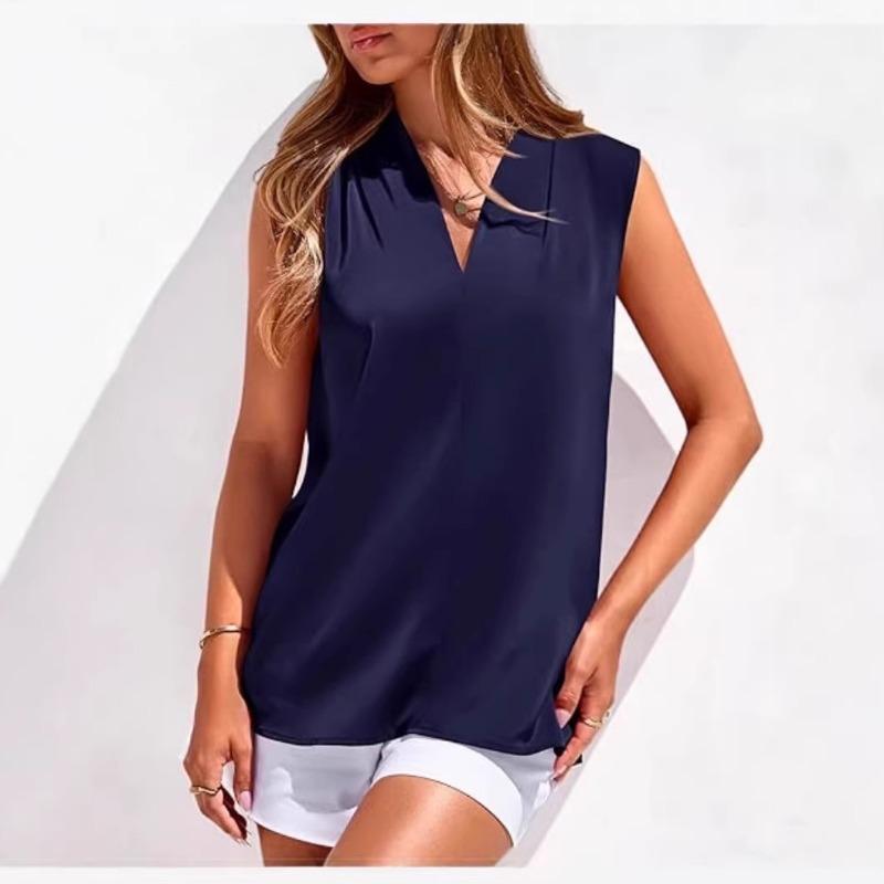 Summer New V-neck Casual Shirt Women's Vest Sleeveless Shirt