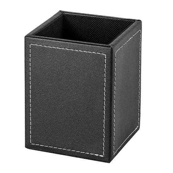 Pen Holder White Stitching Faux Leather Desk Organizer Waterproof Easy To Clean Square Pencil Holder