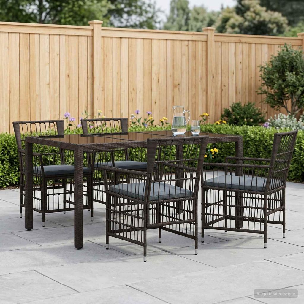 Outdoor Dining Set 5 Pcs Black Poly Rattan