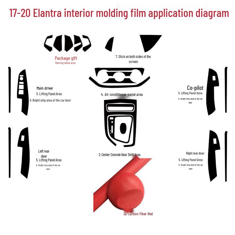 Carbon Fiber Center Console Gear Stickers for 2017-2020 Elantra Interior Enhancement