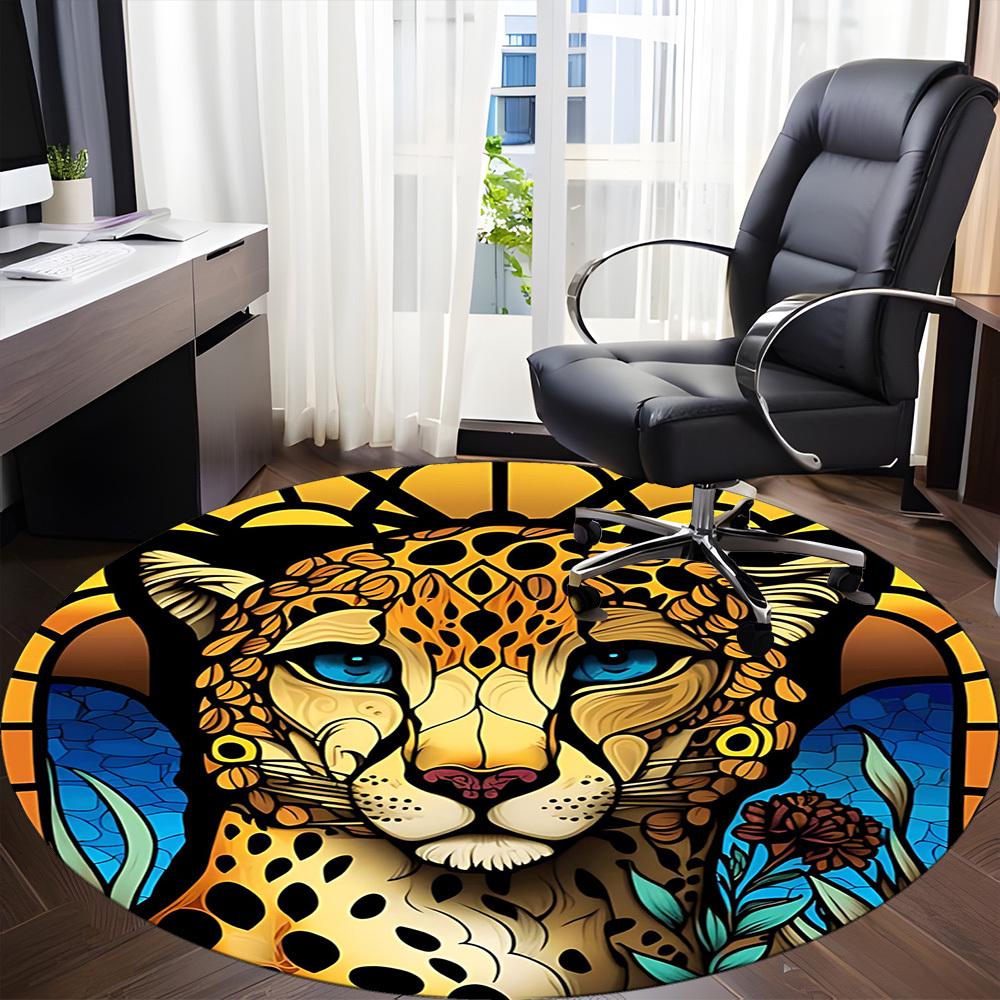 1PCCheetah StainedGlass Office Round Area Rug,  Mat Suitable For Office, Under Office Chairs Bedroom Living Room Home Decor, Room Deco