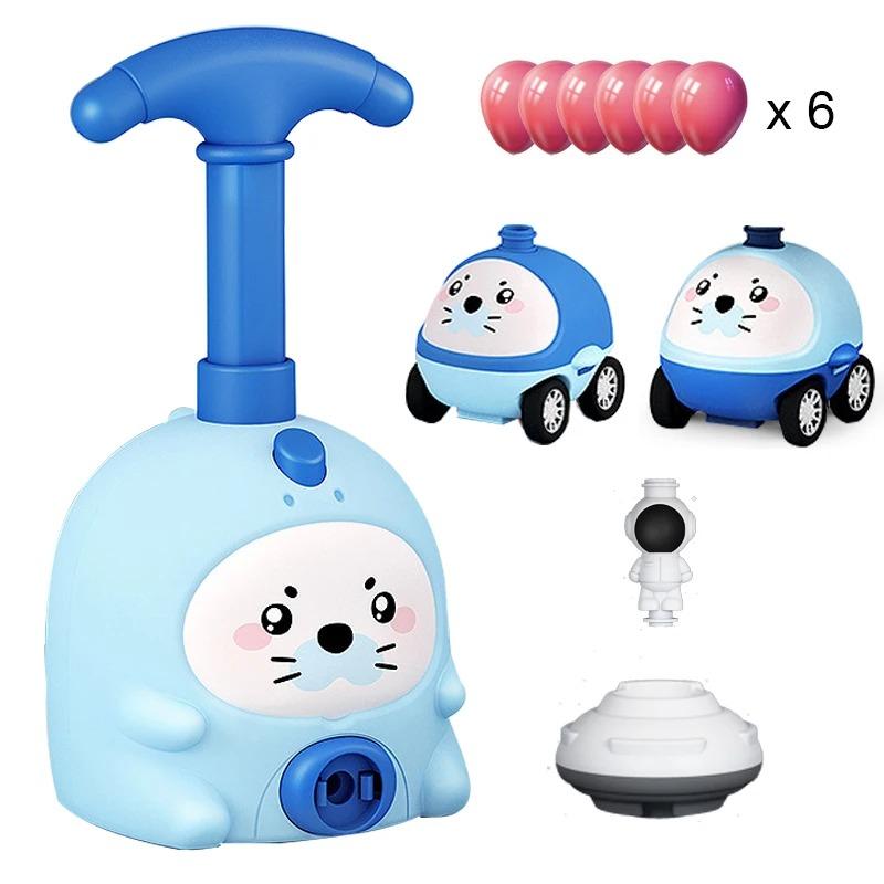 Balloon Power Launcher Car Cartoons Pump Car Early Educational Experiment Toy Inertial Tower Vehicle Kid Toys for Children Gift
