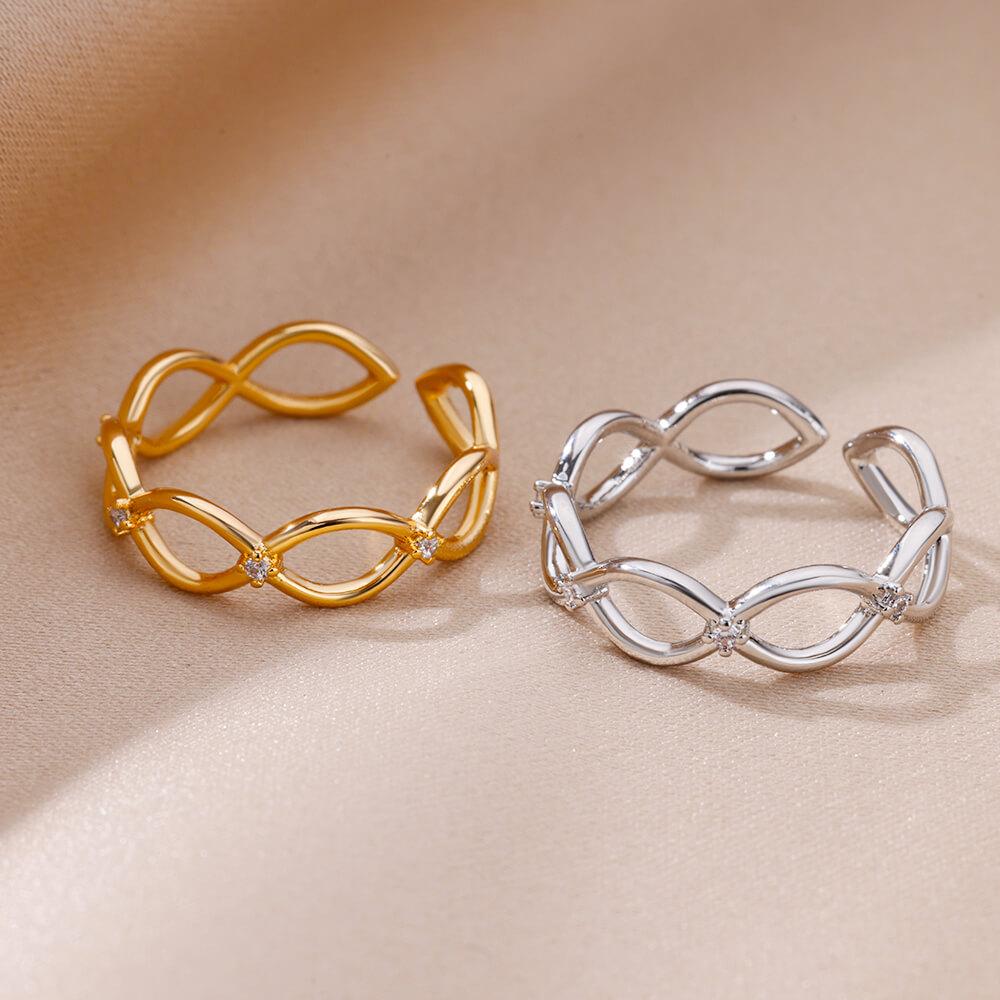 Stainless Steel Rings for Women Gold Plated Adjustable Couple Ring New In Accessories Aesthetic Waterproof Zircon Anillos Mujer
