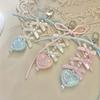 Sweet Heart Shape Pendant Keychain Bow Ribbon Beaded Key Chain For Women Phone Lanyard Backpack Decoration Accessories Gifts