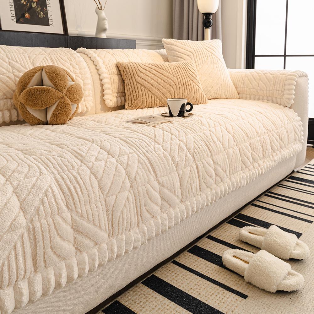 Thick Plush Sofa Cushion Winter Warm Dustproof Couch Towel Skin-friendly Comfortable Delicate Anti-static Machine Washable