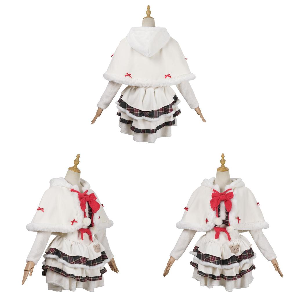 Christmas Theme White Plush Cape For Cosplay And Lolita Style In Multiple Sizes