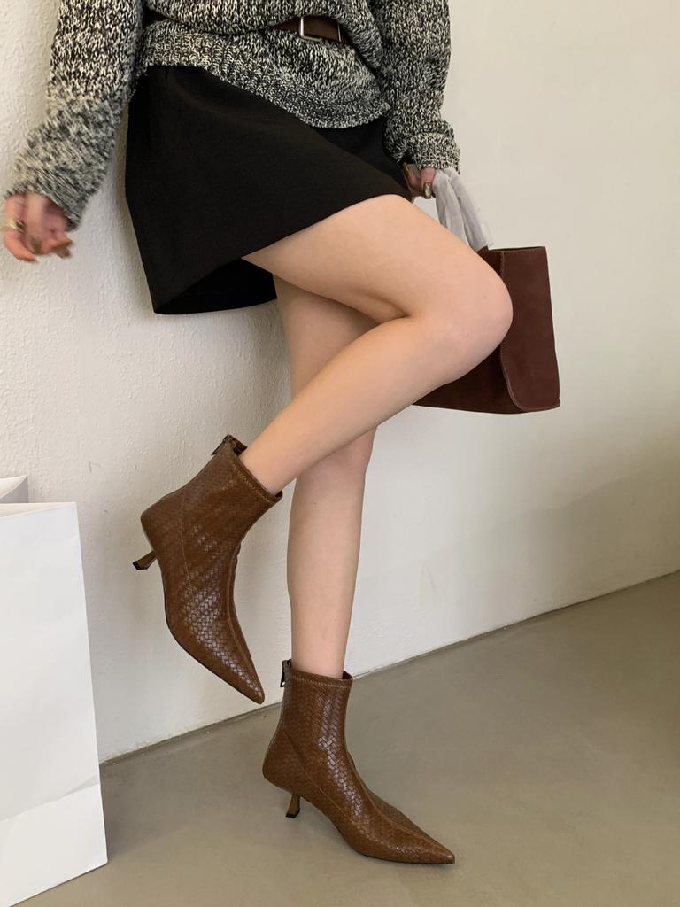2025 new autumn and winter pointed head thin heel short boots women's suede thin shoes versatile short boots women