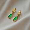 DIEYURO 316L Stainless Steel Square Green Crystal Zircon Necklace Earrings For Women Girl New Fashion Non-fading Jewelry Set