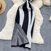 Summer Women Sleeveless Striped Knitted Sweater Office Work Slim Bodycon Split Dresses