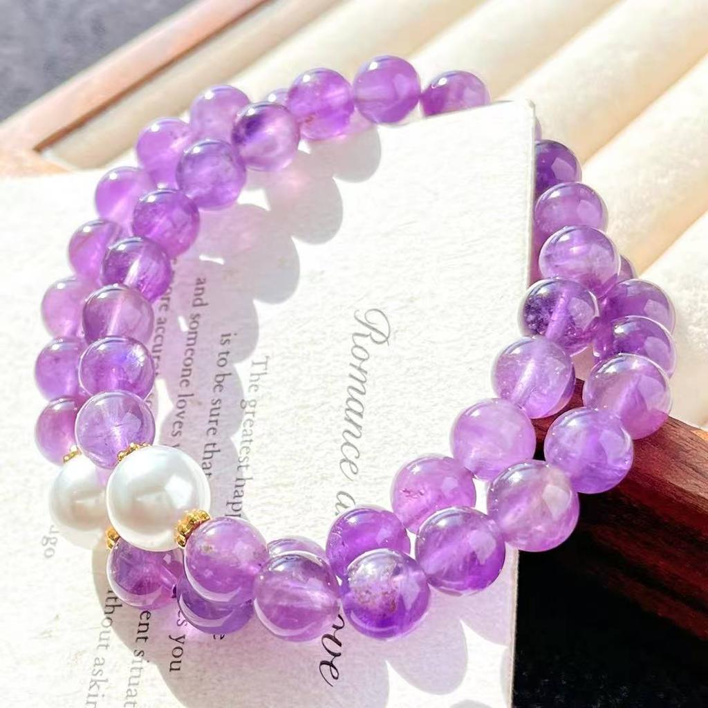 8Mm Retro High Quality Natural Amethyst Multi-Circle Bracelet Bracelet.