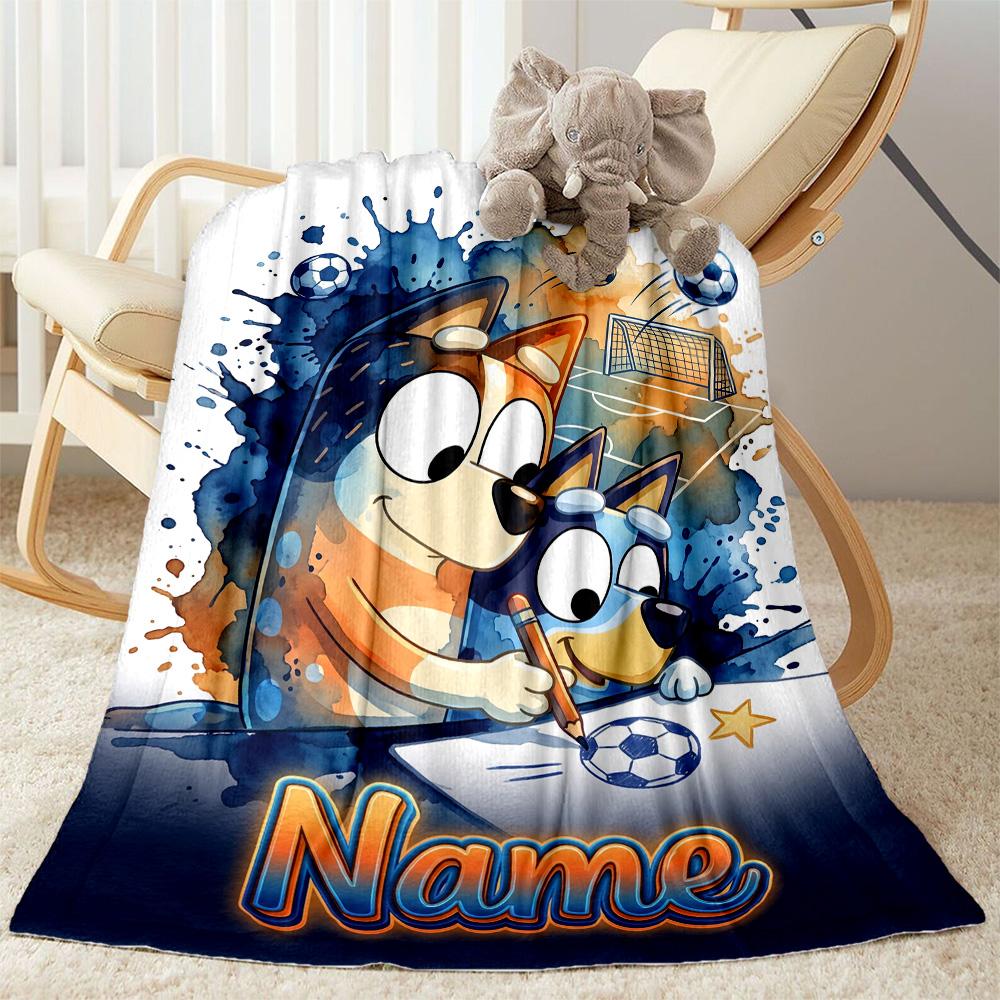 Soccer Fun Bluey Customize Text Blanket Throw Customizable Blanket Soft & Cozy Suitable for Bed Home Decor Couch Office Ideal for All Seasons