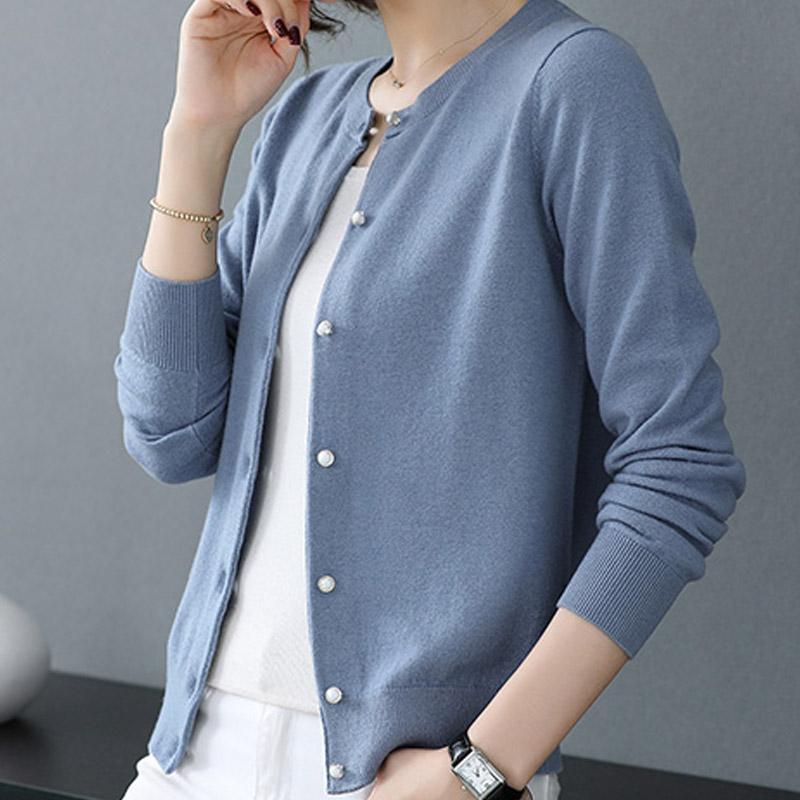 Damen Pullover Strickjacken 2025 Herbst Winter Langarm O-Ausschnitt Schwarz Gestrickter Pullover Damen Oberteile Strickjacke JJ117