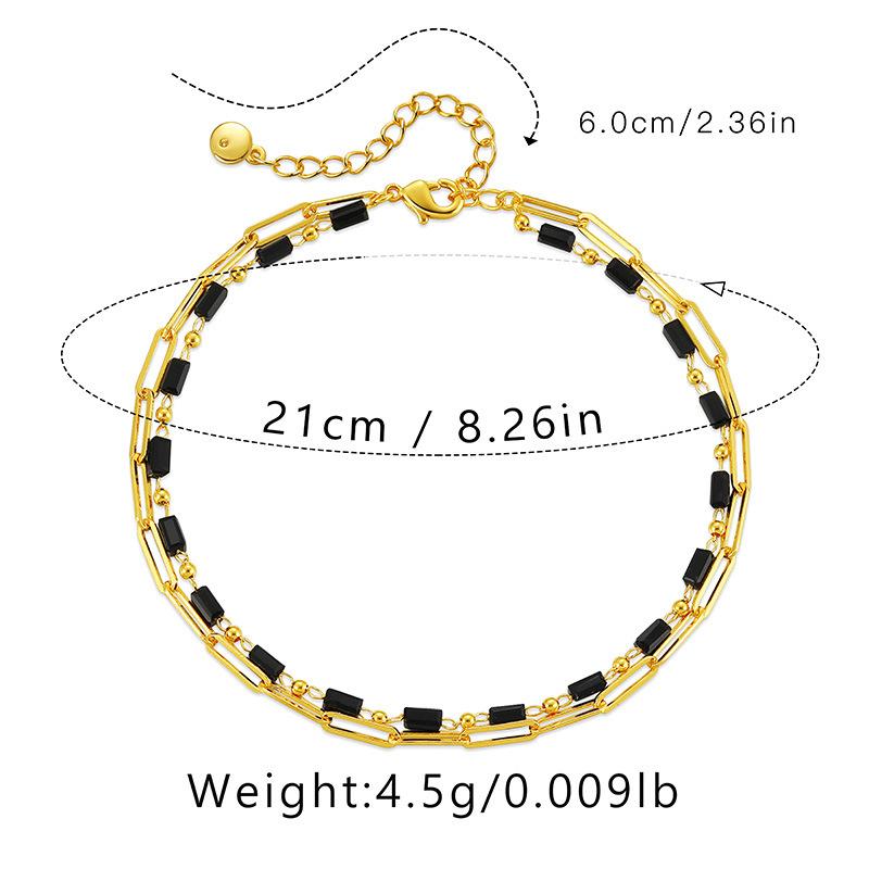 Women 18k Gold Plated Copper Double Layer Anklet With Black Acrylic Bead Extender Design