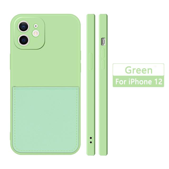 

Чехол для Iphone 11 12 13 Mini 14 Pro Max, силиконовый чехол с держателем слота для карт памяти, чехол для Iphone Xr Xs X 6 7 8 Plus Se 2022 2020 for iPhone 11Pro Max зелёный