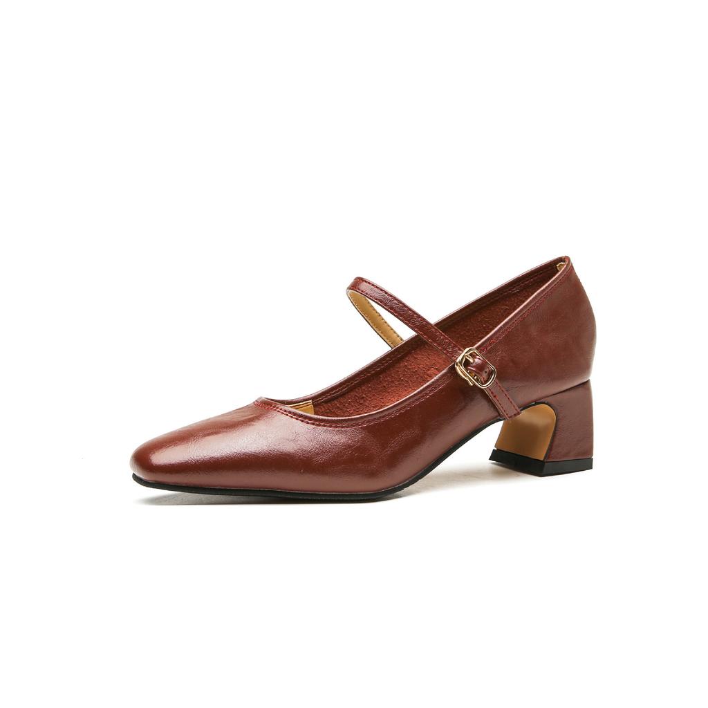 Chaussures simples polyvalentes à talons hauts rouges pour femmes automne 2025 nouvelle tête carrée tempérament français Mary Jane ne se lasse pas des talons hauts
