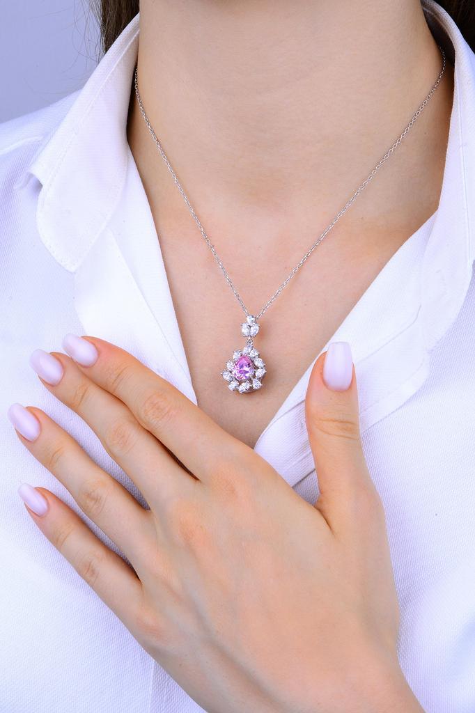 925K Sterling Silver Necklace, Pear Cut Emerald Stone Dangle Drop Pendant for Women, Turkish Artisan Jewelry, Unique Gift Idea for Her