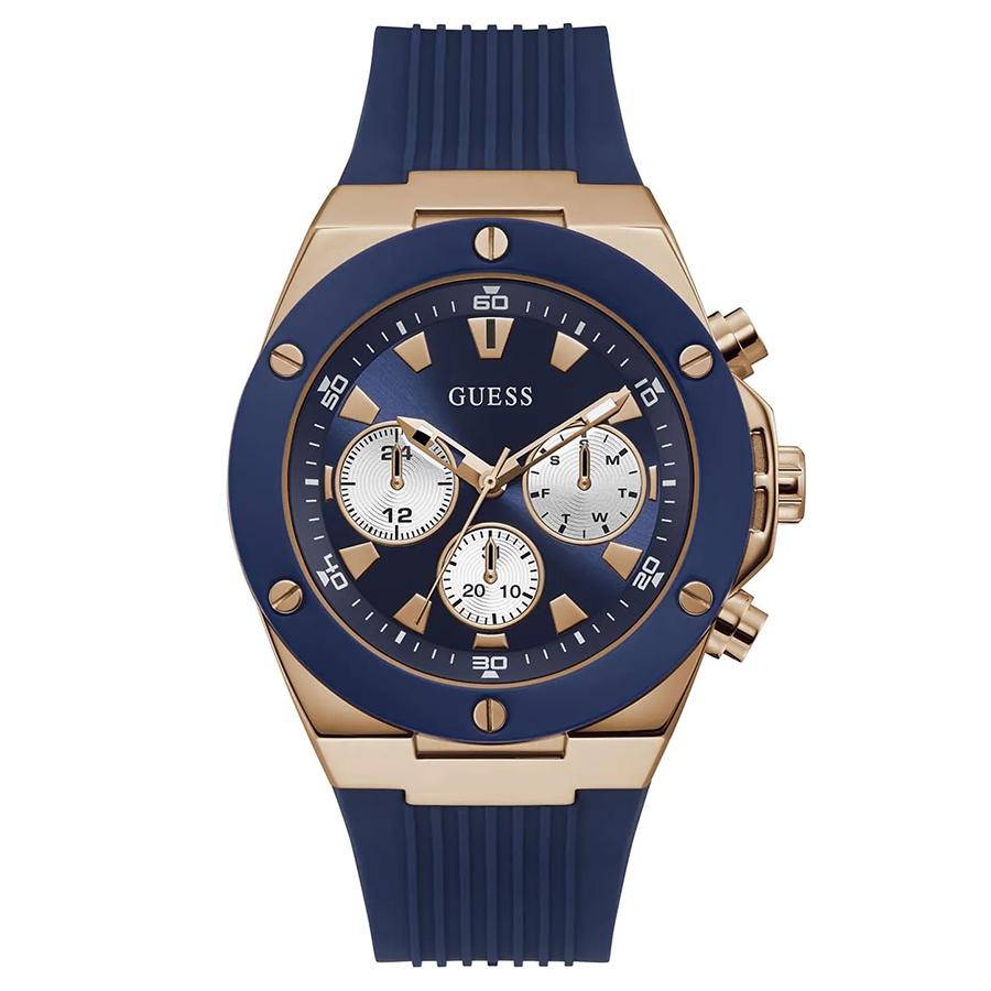 

Guess Men s Quartz Watch with Three Hands and Blue Silicone Strap - GW0057G2