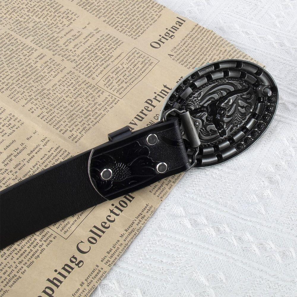 Carved Western Cowboy Belt Cow Head Buckle Embossed Belt Luxury Waistband  For Man Women