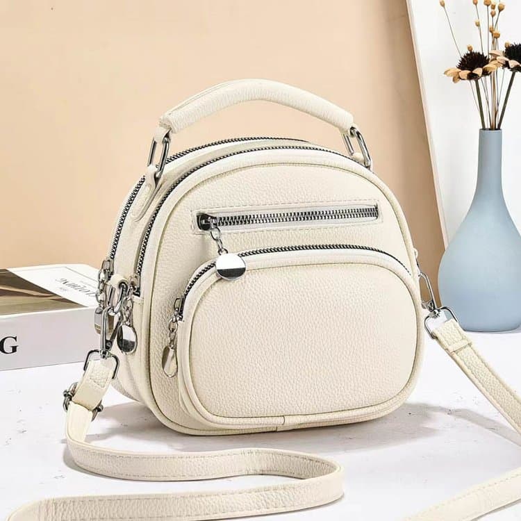 Маленькая круглая сумка с узором личи и несколькими отделениями, женская портативная сумка-мессенджер белый