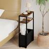 Iron Wood Combination Movable Sofa with Narrow Edge Table and Storage Basket, Simple Small Space Living Room Corner Table