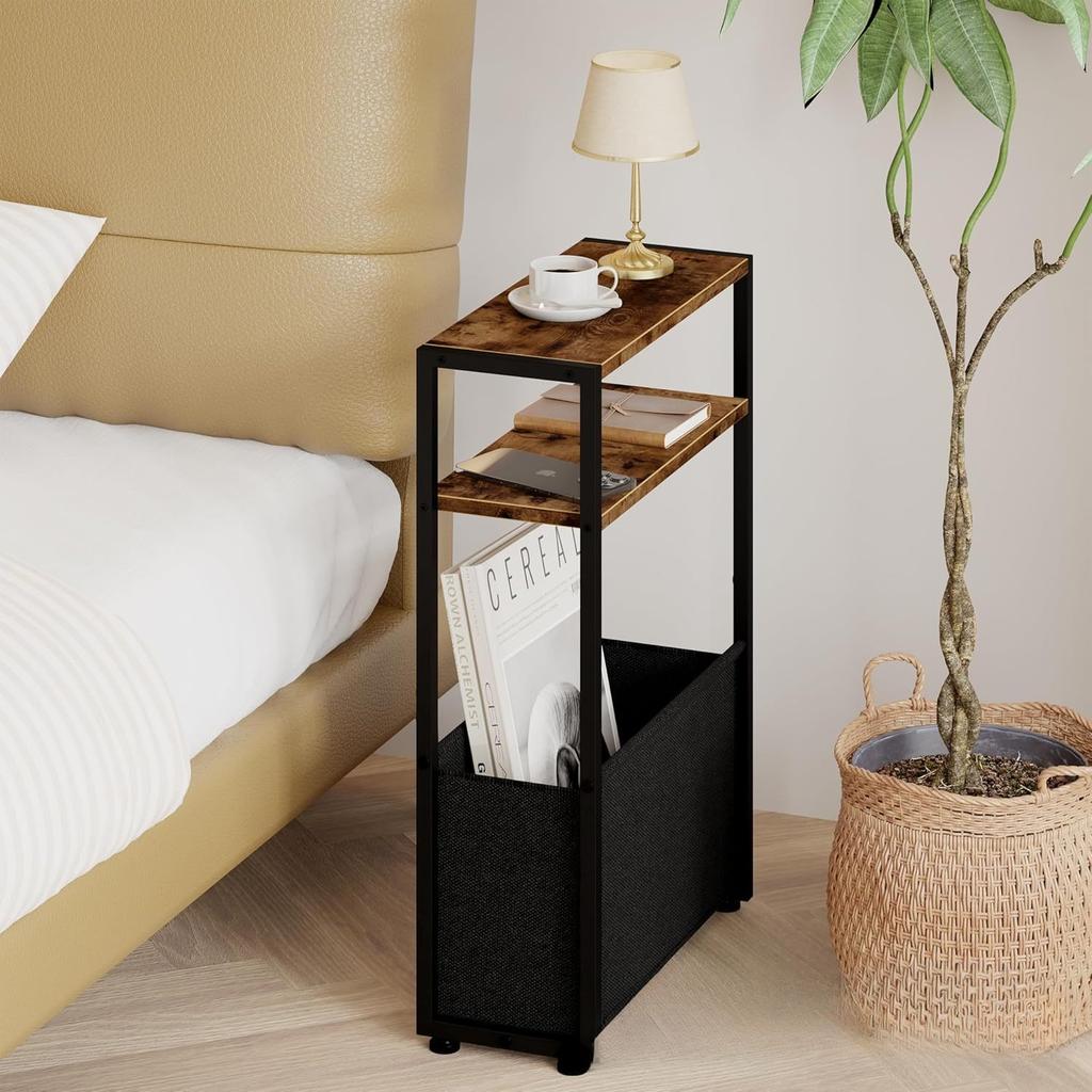 Iron Wood Combination Movable Sofa with Narrow Edge Table and Storage Basket, Simple Small Space Living Room Corner Table