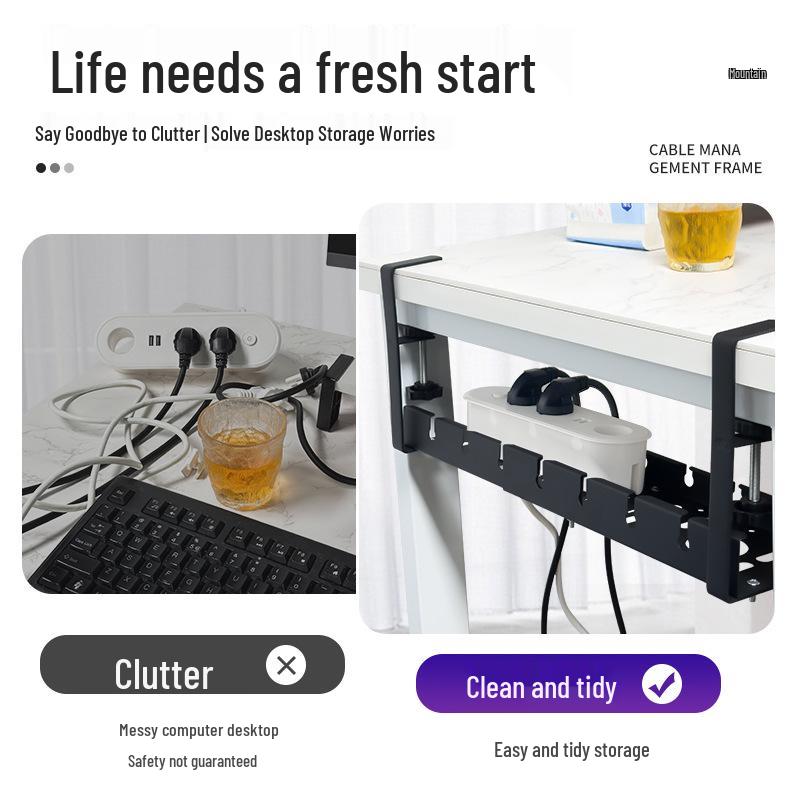 Under-Desk No-Drill Cable & Power Strip Organizer Rack
