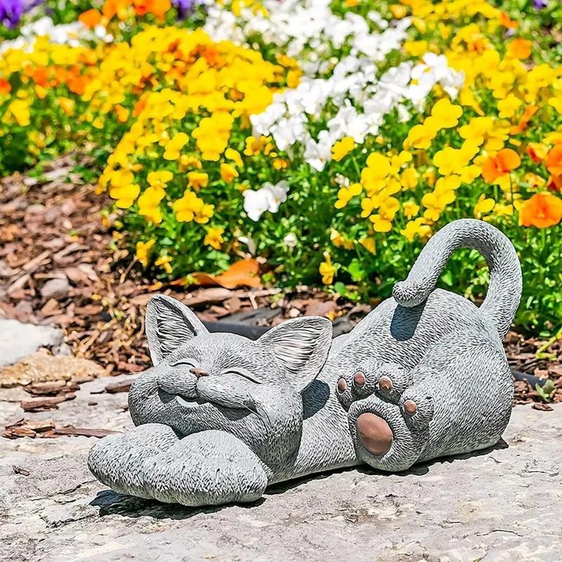 Whimsical Cat Sculpture Lounging Garden Art Statue Outdoor&Indoor Ornament Decor