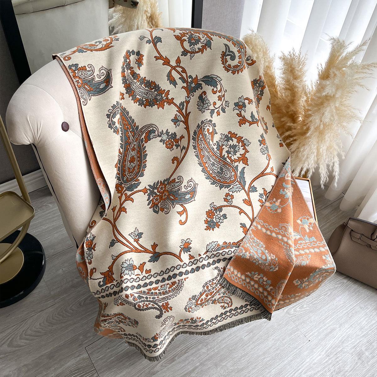 

Шаль с кисточками с принтом «кешью» для женщин, популярная этническая шаль в стиле горячей Юго-Восточной Азии для женщин 185x65cm бежевый