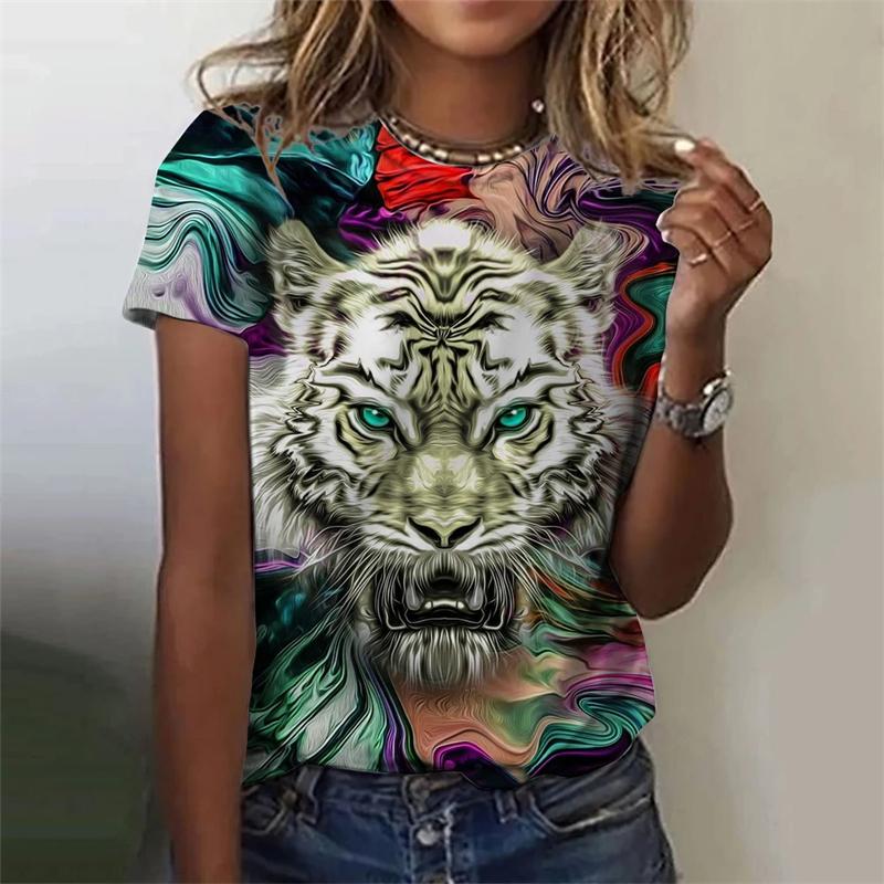 Damen T-Shirt mit Fierce Tiger Grafik 3D Gedruckte T-Shirts Kurzarm Sommer T-Shirts